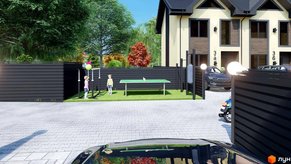 Таунхауси 40 Estates з подвір'ям, де є дитячий майданчик та зона для спорту. Сучасна архітектура та зелена територія.