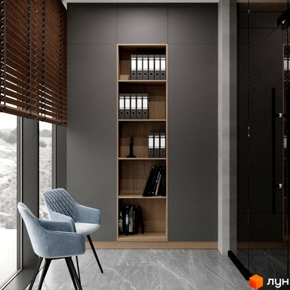 Вид на інтер'єр апартаментів в Апарт-комплекс Breeze Marine з панорамними вікнами та функціональною зоною для роботи.