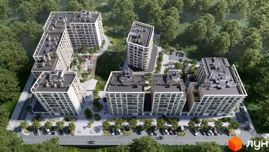 Житловий комплекс ШЕЛЕСТ - сучасна архітектура будівель та зелена прибудинкова територія з дитячим майданчиком та парковкою.