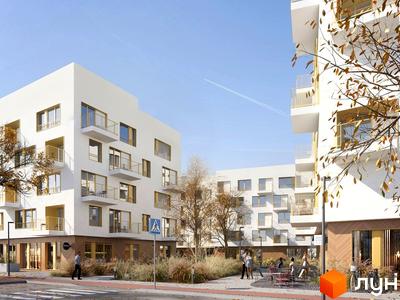 Новобудова ЖК VERO з білими фасадами та золотими балконами. На прибудинковій території облаштовано зону відпочинку та зелені насадження.