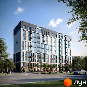 Новобудова Смарагд – це багатоповерховий будинок з панорамними вікнами та комерційними приміщеннями на першому поверсі. Територія навколо будинку озеленена деревами та облаштована для пішоходів.