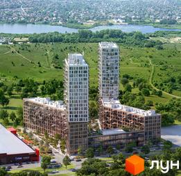 Житловий комплекс Тhe TENTH House складається з двох висотних будівель та нижчих секцій з балконами. Навколо розташовані зелені зони, дорога та водойма.