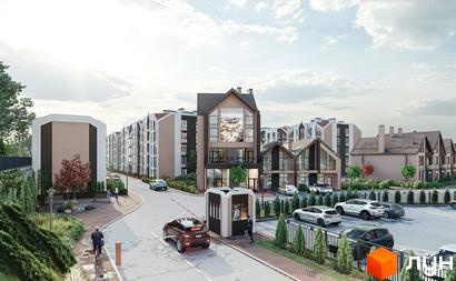 Житловий комплекс Smart Residence: фасади будинків з панорамними вікнами та дахами у формі літери 