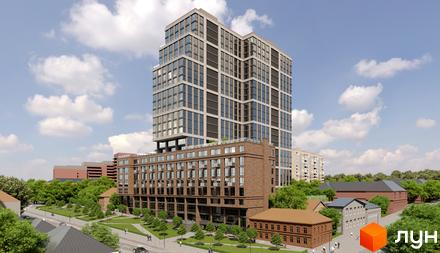 Житловий комплекс MANHATTAN - це висотна будівля з цегляною основою та сучасною фасадною системою, оточена зеленим парком та міською інфраструктурою.