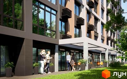 Фаворит Premium – новобудова з великими вікнами та виступаючими елементами фасаду. Прибудинкова територія з зеленими насадженнями та місцями для відпочинку.