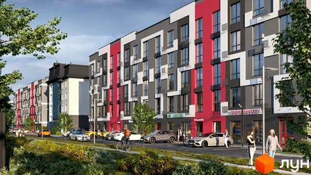 Житловий комплекс Рідний-3 - це сучасна новобудова з яскравим фасадом та доглянутою прибудинковою територією з парковкою та зеленими зонами.